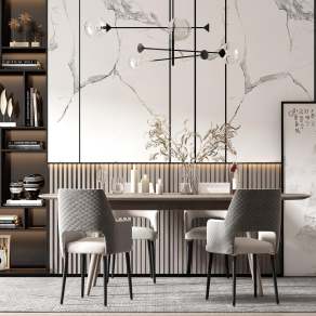 现代轻奢餐桌椅饰品3D模型下载